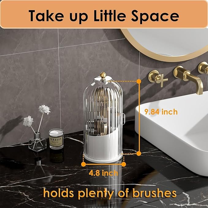 Makeup Organizer Vanity 360 Rotating Makeup Brush Holder Organizer with Lid Clear Makeup Brushes Organizer for Vanity Desktop