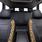 Flying Banner car seat Covers Protects Leopard Printing Velvet Faux Leather Carbon Fiber Front and Rear Bench (Leopard Brown 