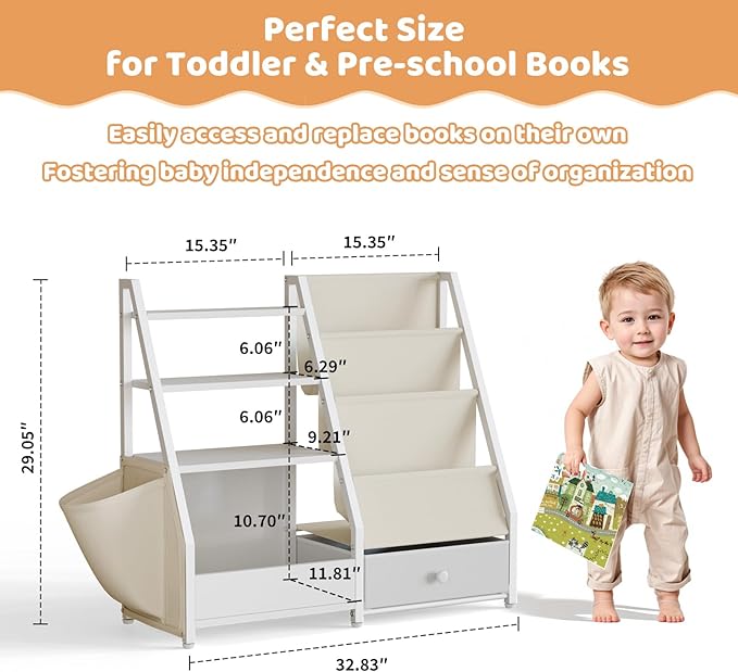 HAVLOTII Kids Bookshelf and Toy Storage - Book Shelf for Kids Rooms, Toddler Bookshelf Baby Bookcase for Nursery, Montessori 