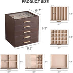 Frebeauty Clear Lid Jewelry Box,5-Layer Jewelry Organizer with Drawer,PU Leather Jewelry Organizers and Storage,Jewelry Boxes