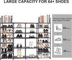 Mavivegue Extra Large Shoe Rack, 8 Tier 4 Rows 72-76 Pairs Big Tall Metal Shoe Shelf,Big Boot Rack Storage Organizer for Gara