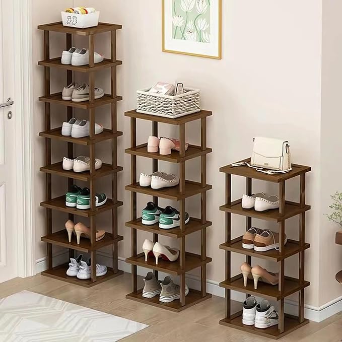 AFOORD Vertical Shoe Rack-Tall Narrow Shoe Rack Organizer for Small Spaces,17Tier Bamboo Shoen Shelf for Entryway,Closet,Corn