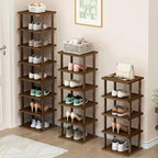 AFOORD Vertical Shoe Rack-Tall Narrow Shoe Rack Organizer for Small Spaces,17Tier Bamboo Shoen Shelf for Entryway,Closet,Corn