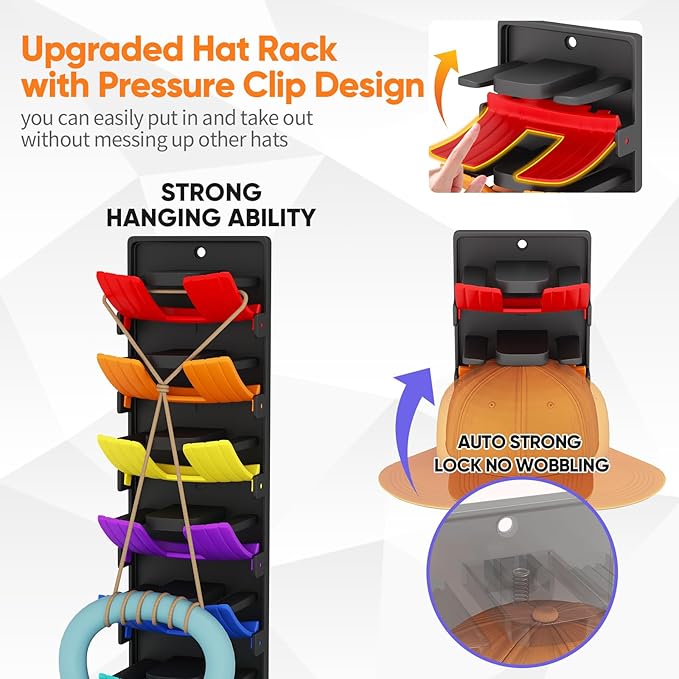 Hat Organizer for Baseball Caps 2 Pack, Wall Mounted Hat Rack Holds Up to 20 Hats, Cap Holder Display for Door & Closet, Hat 