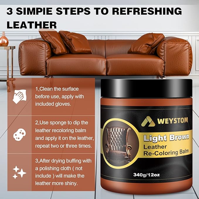 Leather Recoloring Balm, 12oz Large Size Leather Dye, Color Restorer, Scratch Repair, Furniture & Couch Restorer Kit, Repair 