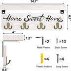 buways Wall-Mounted Key and Mail Holder, Wooden Key Rack with 4 Double Key Hooks, Rustic Home Decor for Entryway(White)