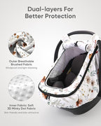Car Seat Cover Baby Girls, Infant Car Seat Canopy Outdoor, 2 Layers with Mesh and Sun Shade Window for Summer Winter, Easy Ac