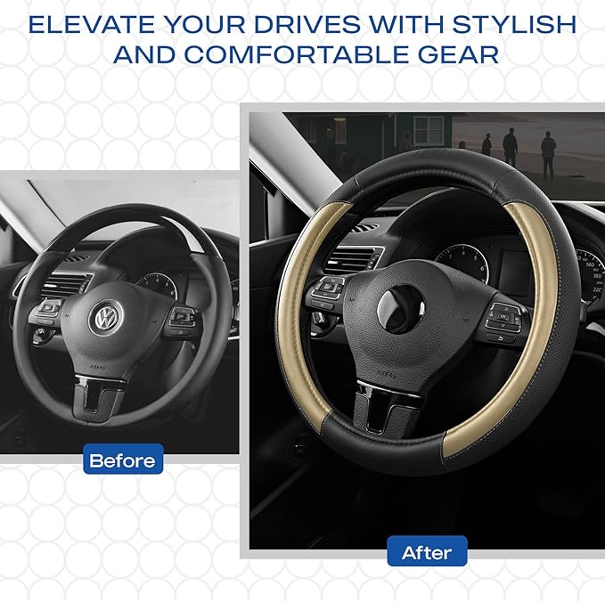 Skechers Steering Wheel Cover Memory Foam,Luxury Leather Steering Wheel Covers,Universal Anti-Slip Fit 14" 1/2-15" Car Wheel 