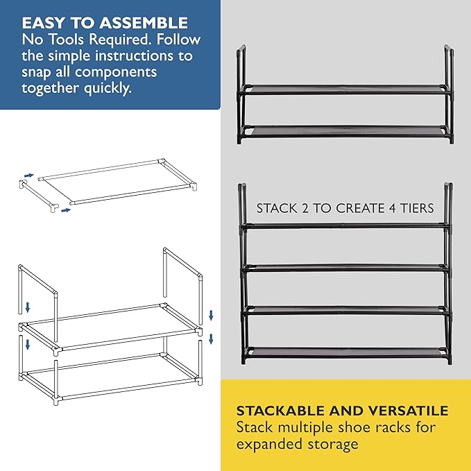 Sundaze Shoe Rack - 2 Tier Shoe Rack for Front Door Entrance, Sturdy Long Shoe Organizer for Closet, Bedroom, Entryway, Garag