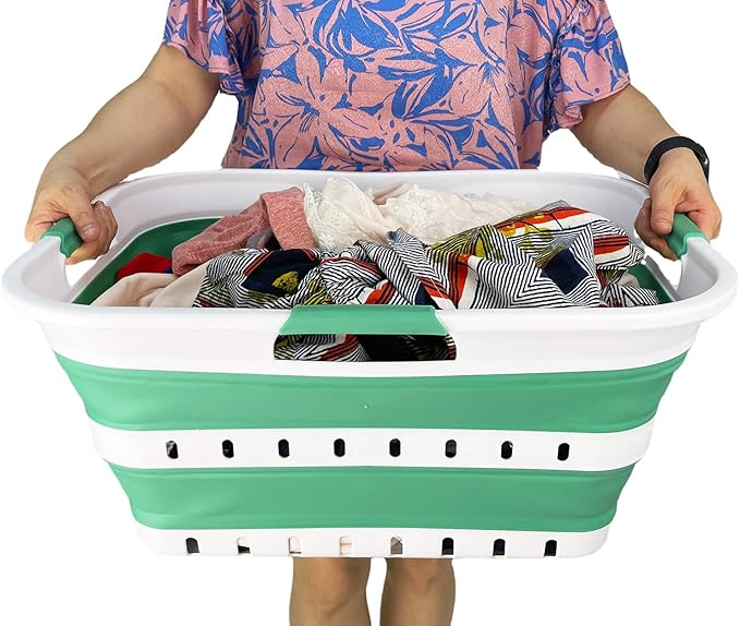 SAMMART 42L (11 gallon) Collapsible Plastic Laundry Basket - Foldable Pop Up Storage Container/Organizer - Space Saving Hampe