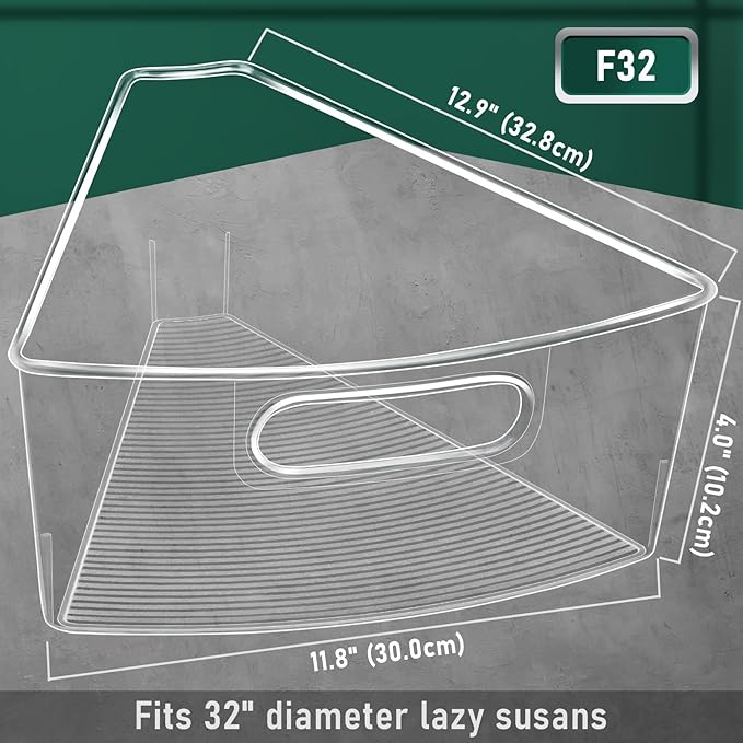 Lazy Susan Cabinet Organizer Bins for 26"/ 28"/ 32" Diameter Corner Organizer, Plastic Cabinet Storage Bin, 1/8 Wedge - Food 