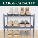 Smiry Small Bamboo Shoe Rack 2-Tier, Stackable Wooden Shoe Organizer for Entryway & Closet, Free Standing Wood Shoe Storage S