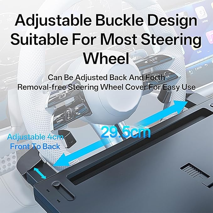 2 in 1 Large Steering Wheel Desk with Dual Slide-Out Trays, Steering Wheel Table Tray Fits for Most Cars, Adjustable Laptop Tray for Car