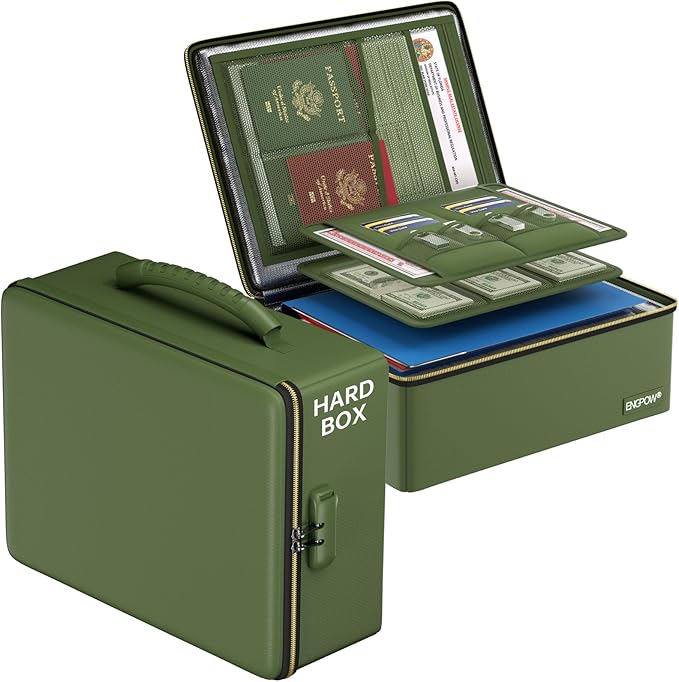 ENGPOW Fireproof Document Box, Hard Fireproof Box with Fireproof Zipper＆Lock, 6400°F Heat Insulated Fireproof Water Resistant