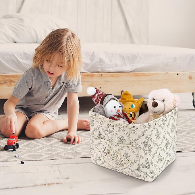 Storage Basket Boho Fabric Large Collapsible Floral Laundry Nursery Hamper Portable Folding Storage for Clothes Toys (Vine-Co