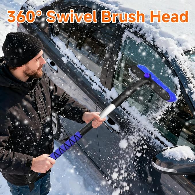 Snow Brush with Ice Scraper, Ice Scrapers, Car Windshieldand Extendable Snow Brush with Foam Grip and 360° Pivoting Brush Head, Detachable Snow Scrapers & Ergonomic Foam Grip for Cars (Blue)
