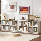 Joaxswe 8 Cube Storage Bookcase, 52" Long Horizontal Book Shelf w/Curved Edge, Wood Low 2-Tier Cubby Console Bookshelf with B