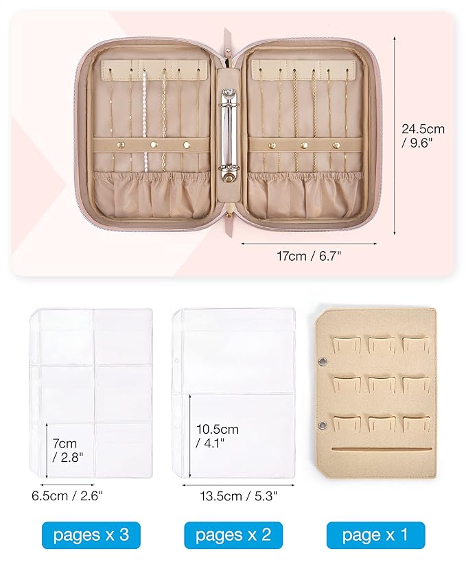 BAGSMART Large Jewelry Travel Organizer Case for Home Jewelry Organizer Storage Ring Binder Jewelry Bags Clear Jewelry Rolls 