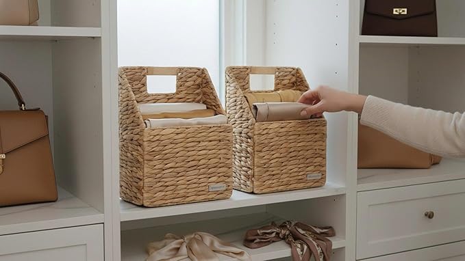 Wicker Hanging Storage Basket (10,5"Lx6,5"Wx13"H), Set of 2 Wall Baskets, Water Hyacinth Baskets, Wall Decor Hyacinth Basket 