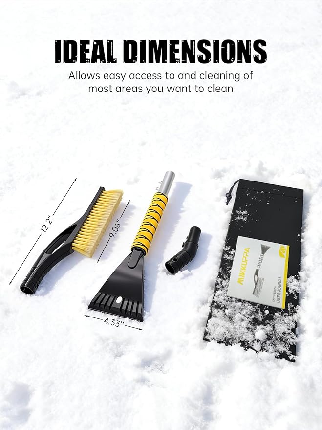 MIKKUPPA 27'' Snow Brush and Ice Scrapers for Car Windshield - Detachable Windshield Scraper, Snow Removal Tool with Curved Connector & Ergonomic Foam Grip for Cars, Trucks, SUVs (Yellow, 2 Pack)