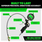 Rhino USA Digital Tire Pressure Gauge with Inflator (250 PSI) Professional Air Chuck & Air Compressor Attachments - High Pressure Tire Gauge with 0.1 Display Resolution - Best Car Accessories (1-Pack)