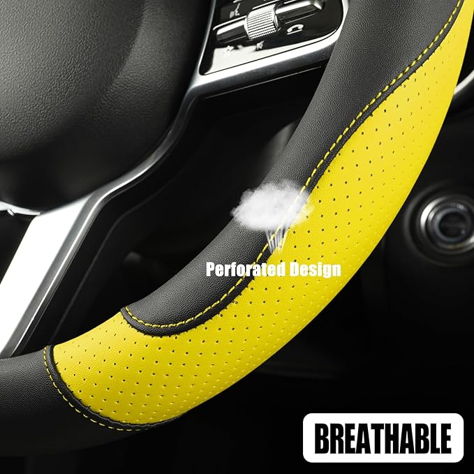 Microfiber Leather Steering Wheel Cover Large for Ford F150 F250 F350 RAM 4Runner Tacoma Tundra Range Rover Model X Model S, 