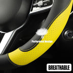 Microfiber Leather D Shaped Steering Wheel Cover, Breathable, Anti Slip, 13.5 inch to 14 inch, Black with Yellow