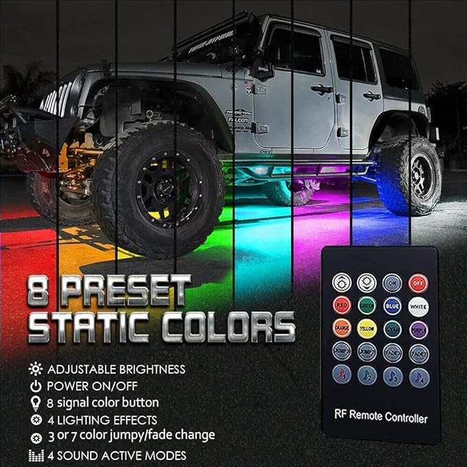 Car Underglow Lights, Yielinth Exterior LED Strip Lights with App and RF Remote Control,16 Million Colors Underglow Kit for Car