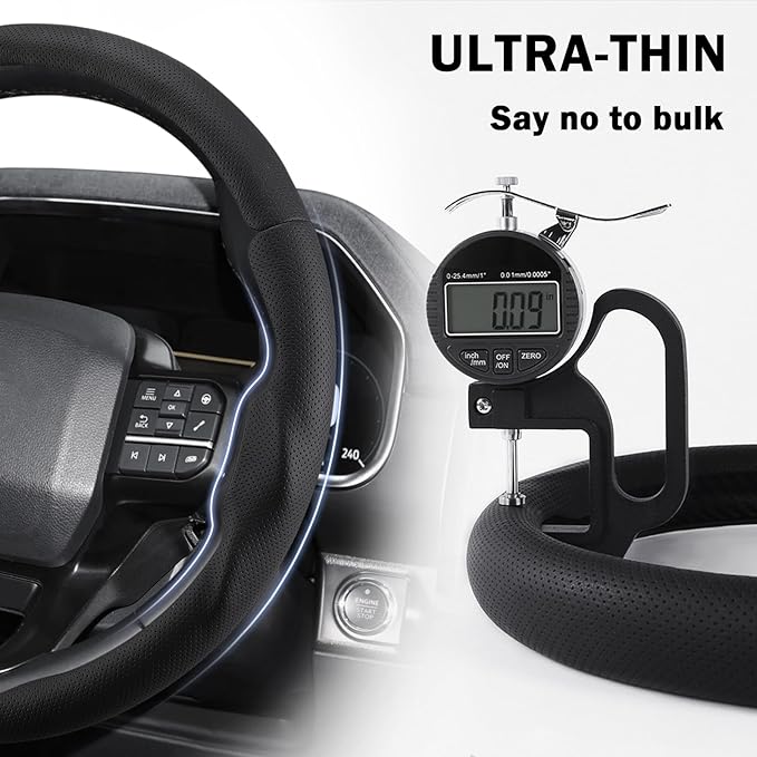 Steering Wheel Cover for Ford F150 2021-2025/ F-150 Lightning 2022-2025/ F250 F350 F450 F550 2023-2025/ Ford Expedition 2022-2024 Steering Wheel Cover Protector Accessories(Perforated Black Leather)