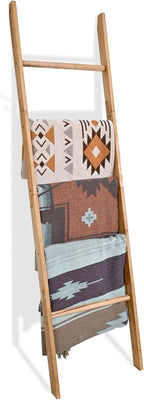 FUIN 63inch Wooden Blanket Ladder, Wood Towel Ladder, Rustic Decorative Ladder for Blankets, Farmhouse Quilt Rack for Living 