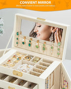 AKOZLIN Large 4-Tier Jewelry Box Leather Jewelry Storage Organizer with 3 Drawers Lockable for Women Girls Ring Necklace Earr