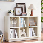 Joaxswe 6 Cube Bookcase, 40" Wide Horizontal 2-Tier Book Shelf w/Curved Edge, Wood Low Floor Standing Bookshelf with Base, Mo