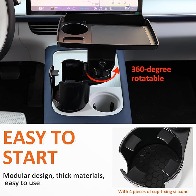 Car Large Cup Holder Expander, 3-in-1 Cupholder Extender with Swivel and Detachable Snack Food Tray Table for Eating, Travel 