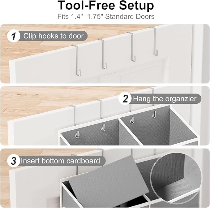 Over the Door Hanging Organizer - Hanging Closet Organizer and Storage with Large Pockets, Swing-proof Behind The Door Organi