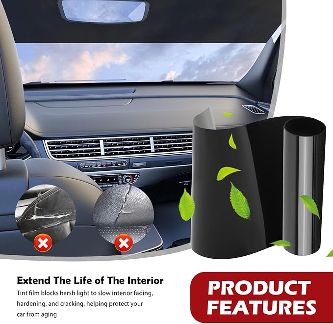 59.06"x5.91" 5% VLT Car Window Tint Film Kit,Cuttable Car Tints for Window Avoids Glare to Disturb Vision,Universal Cars Windshield Tint Strip with Knife/Scraper