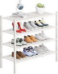 4 Tier Bamboo Shoe Rack Storage Organizer for Closet, Multifunctional Stackable Free Standing Shoe Shelf Organizer for Small 