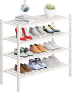 4 Tier Bamboo Shoe Rack Storage Organizer for Closet, Multifunctional Stackable Free Standing Shoe Shelf Organizer for Small 