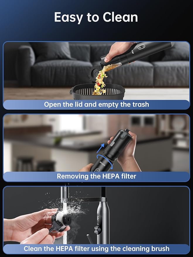ruwa Car Vacuum Cleaner Handheld Vacuum Cordless, Rechargeable 14,000PA High-Power with 2 Speeds, 300ml Dust Cup, Lightweight