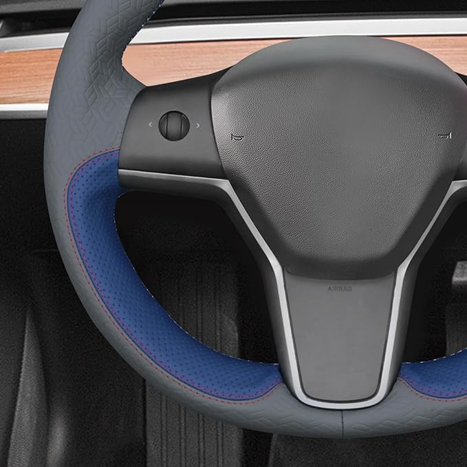MEWANT Hand Stitched Steering Wheel Cover for Tesla Model 3 2017-2023 / Model Y 2020-2023 for Tesla Model 3/Y Accessories