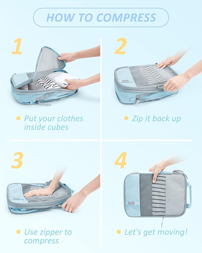 BAGSMART 6 Set /4 Set/2 Set Compression Packing Cubes for Travel, Lightweight Luggage Organizer Bags, Durable Space Saver Bag