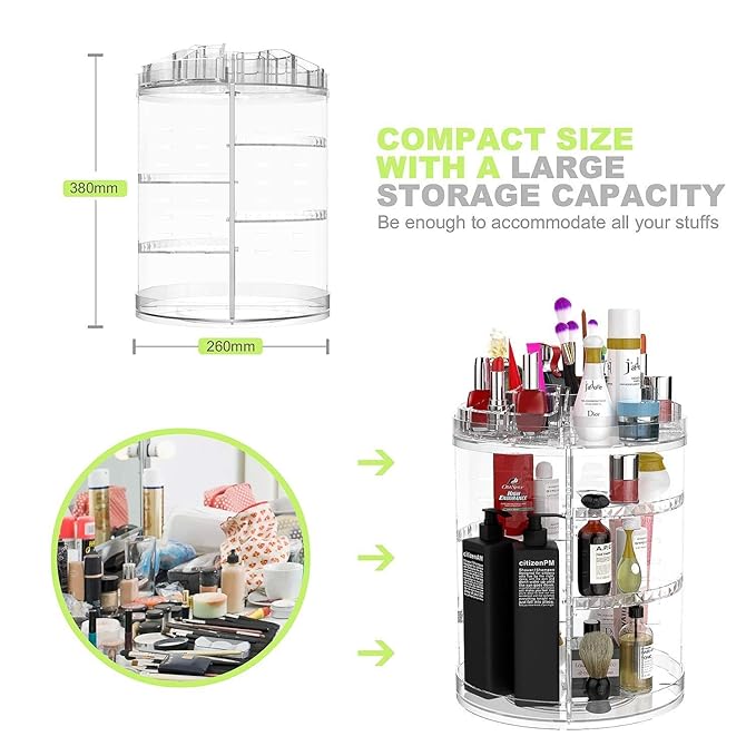 Boxalls Makeup Organizer Rotating, 8-Layer Large Capacity Cosmetics Organizer, 360 Adjustable Skincare Spinning Stand, Clear 