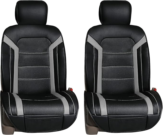 FH Group Front Set Faux Leather Car Seat Covers Cushions for Low Back Seat, Universal Fit, Airbag Compatible Seat Cover for S