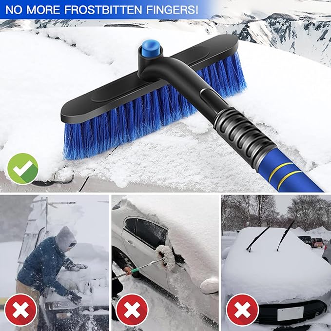 Kairiyard Ice Scrapers for Car Windshield, Upgraded 31 Inch Snow Scraper and Brush Combo Extendable 360° Pivoting Ice Snow Removal Tool for Car, Truck, SUV, Christmas(Blue)
