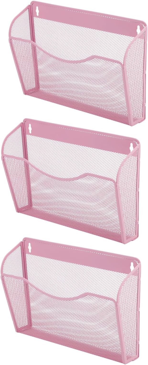 EASEPRES 3 Single Pocket Mesh Hanging File Organizer, Vertical Wall Mounted Magazine File Holder, Mount Basket Mail Paper Doc