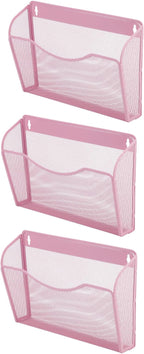 EASEPRES 3 Single Pocket Mesh Hanging File Organizer, Vertical Wall Mounted Magazine File Holder, Mount Basket Mail Paper Doc