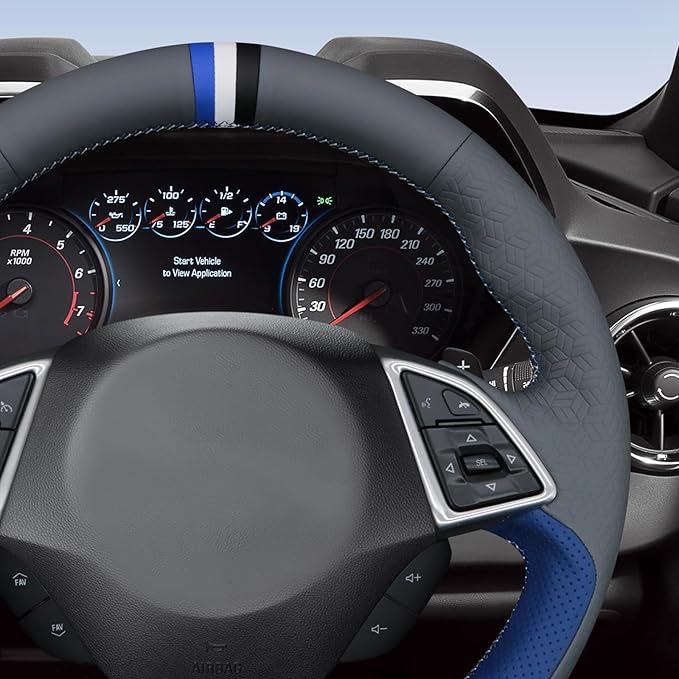 MEWANT Hand Sewn 4D Style Steering Wheel Cover Wrap for Chevrolet Camaro 2017-2022 Steering Wheel Accessories for Chevrolet Camaro 2017-2022