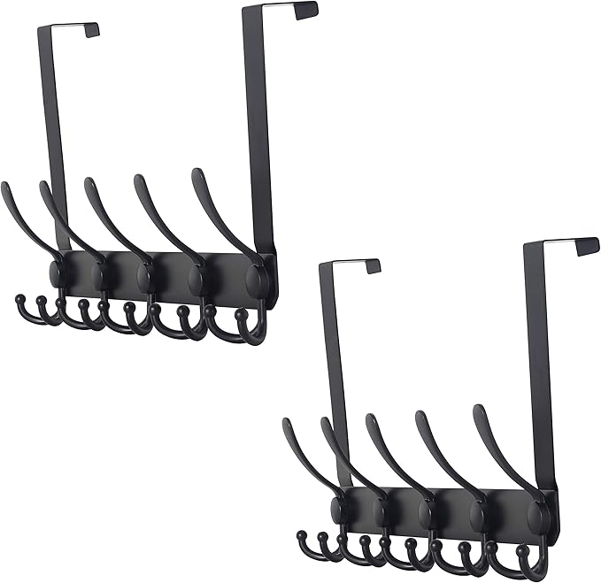 Dseap Over The Door Hook Hanger - Fits 1 3/8" to 1 3/4" Standard Doors | 5 Tri Hooks Heavy Duty Towel/Coat Rack | Door Organi