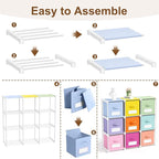Geelin 9 Cube Toy Storage Organizer with Fabric Bins and Labels, 11 Inch Collapsible Colorful Cubby Storage Drawers Pastel Dr