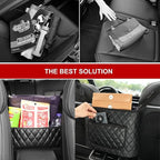 Car Purse Holder - Durable Leather Seat Back Organizer with Handbag Holder, Front Seat Storage Barrier, Backseat Pet & Kids Driver Storage Netting Pouch