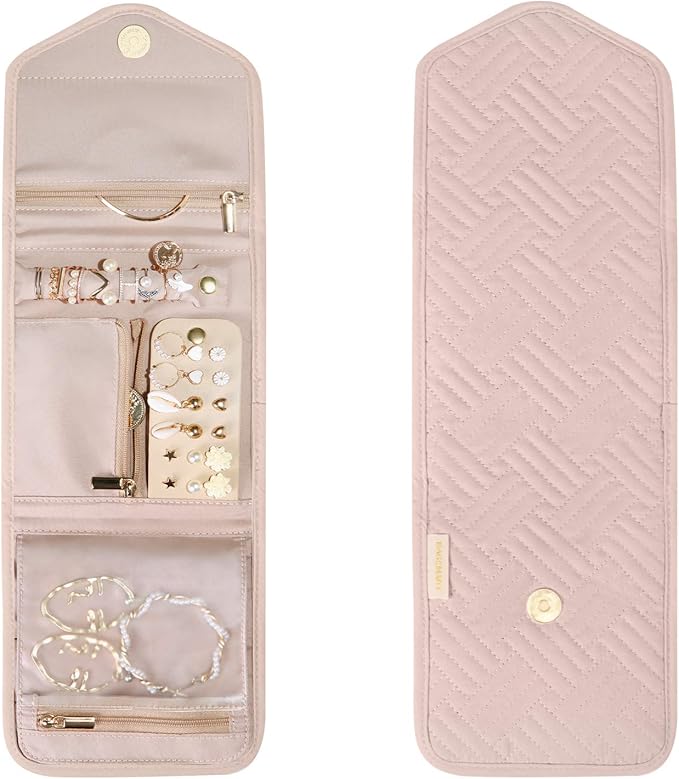 BAGSMART Travel Jewelry Organizer Case Foldable Small Jewelry Roll for Journey Rings, Necklaces, Earrings, Bracelets,Mini,Sof